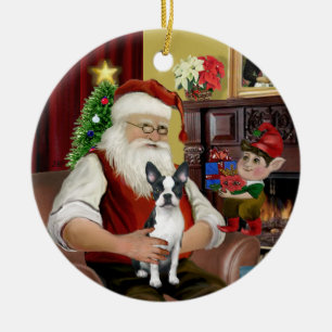 Ornement En Céramique Père Noël Boston Terrier #1