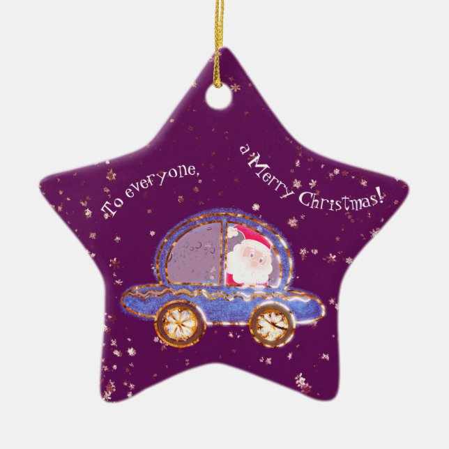 Ornement En Céramique Père Noël dans sa voiture à Noël (Devant)