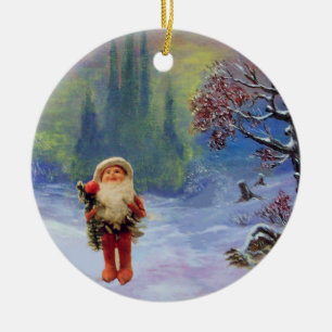 ORNEMENT EN CÉRAMIQUE PÈRE NOËL DES GNOMES AVEC RUBY ROUGE