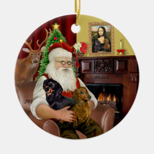 Ornement En Céramique Père Noël-Deux Dachshunds (BT+rouge)