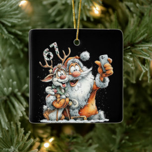 Ornement En Céramique Père Noël drôle Rudolf Selfie Six Sept Noël
