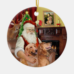 Ornement En Céramique Père Noël - GoldenRetriever (TWO-B)