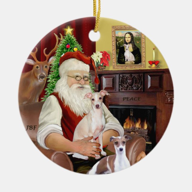 Ornement En Céramique Père Noël - Greyhound italien (DEUX) (Devant)