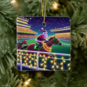 Ornement En Céramique Père Noël Horse Racing Jockey Noël