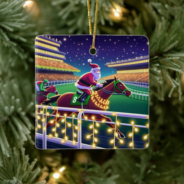 Ornement En Céramique Père Noël Horse Racing Jockey Noël (Arbre)