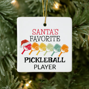 Ornement En Céramique Père Noël Joueur de Pickleball préféré
