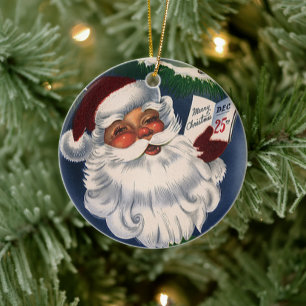 Ornement En Céramique Père Noël joyeux rétro des années 50, Noël vintage