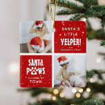 Ornement En Céramique Père Noël Paws, Happy Howlidays 4 Photo Dog Christ<br><div class="desc">Drôle mignon chien photo Collage ornement de Noël. Design propose 4 images de votre choix, amusant jeu de mots festifs pour chien dit 'Happy Howl-idays, Père Noël Paws, Jingle Paws et Père Noël petit Yelper! Une couche de neige sur les photos pour lui donner une sensation hivernale et Personnaliser avec...</div>