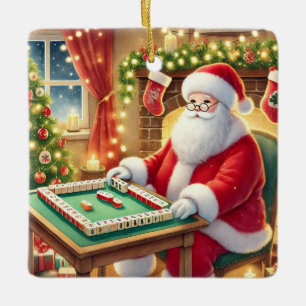 Ornement En Céramique Père Noël personnalisé Joueur Mahjong favori