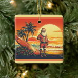 Ornement En Céramique Père Noël Surfing personnalisé Retro Beach Noël<br><div class="desc">Voici notre Père Noël et Surfboard Retro Surfing Beach Christmas Tree Ornament! Entrez dans l'esprit des vacances avec un soupçon de magie vintage de Noël et des vibes de plage côtières. Qu'il s'agisse d'un cadeau pour un adepte de la plage ou d'une touche de nostalgie pour votre arbre de vacances,...</div>