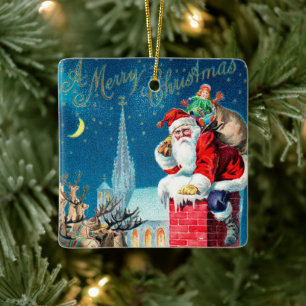 Ornement En Céramique Père Noël victorien de Noël vintage sur une chemin