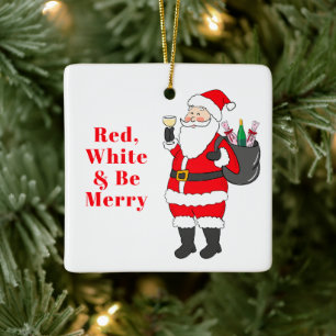Ornement En Céramique Père Noël vin rouge blanc et joyeux personnalisé