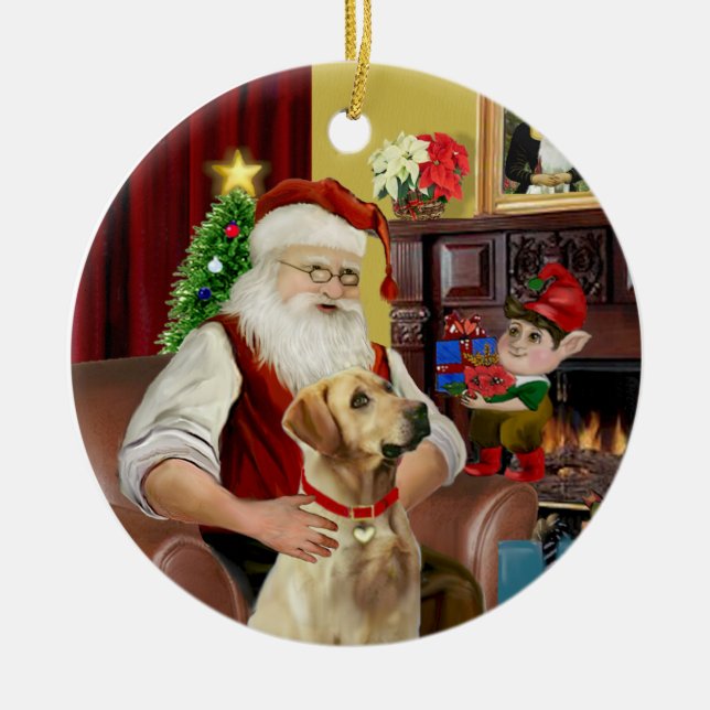 Ornement En Céramique Père Noël Yellow Lab (#8) (Devant)