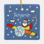 Ornement En Céramique Père personnalisé Noël Père Noël Père Noël Avion<br><div class="desc">Cette merveilleuse illustration de Helen McCartney Designs présente le Père Noël volant dans un avion coloré.</div>