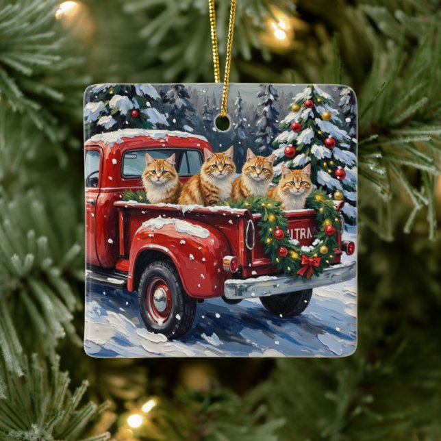 Ornement En Céramique Persian Cat Christmas Red Truck Holiday (Arbre)