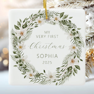 Ornement En Céramique Persona ; Baby First Christmas Woodland Wreath