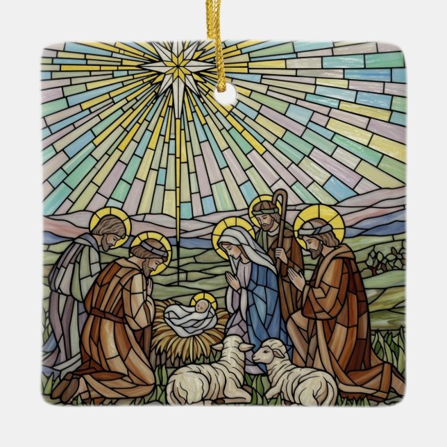 Ornement En Céramique Personalize Stained Glass Nativity Scene Christmas (Devant)