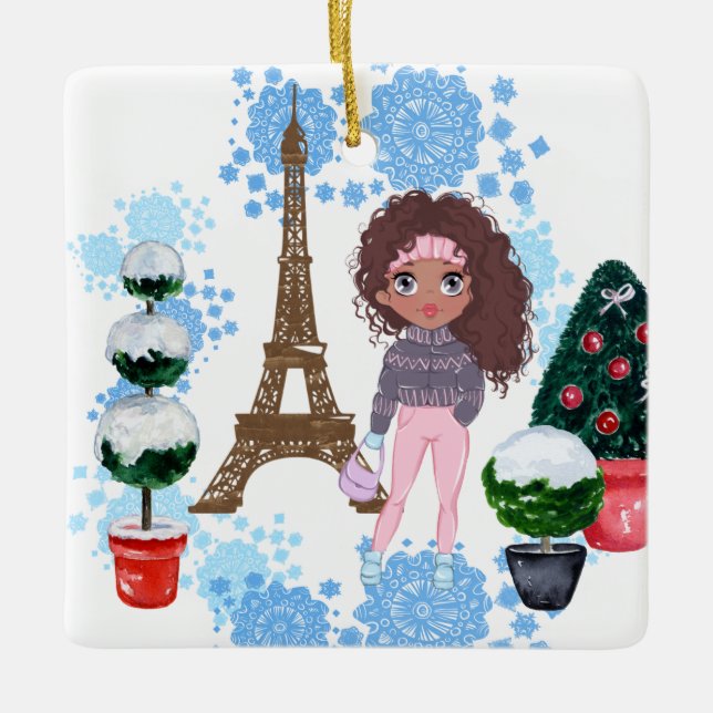 Ornement En Céramique Personalized African American Girl Eiffel Tower (Devant)