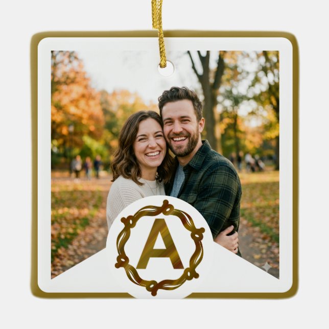 Ornement En Céramique Personalized Artisan Monogram A | Wood Frame (Devant)