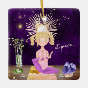 Ornement En Céramique Personalized At Peace Yoga Blond Girl Christmas