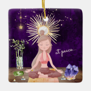 Ornement En Céramique Personalized At Peace Yoga Girl Christmas