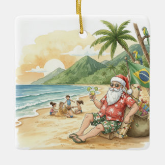 Ornement En Céramique Personalized Brazilian Santa on Beach Christmas