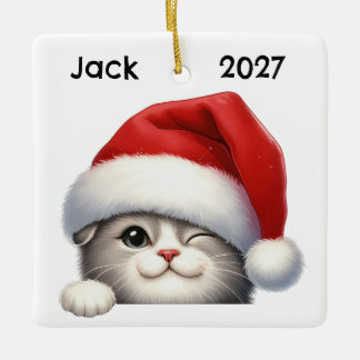 Ornement En Céramique Personalized Cute Christmas Scottish Fold Cat 