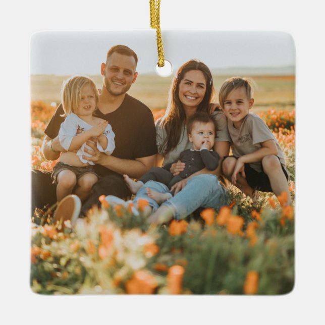 Ornement En Céramique Personalized Double Sided Family Photo Christmas (Devant)