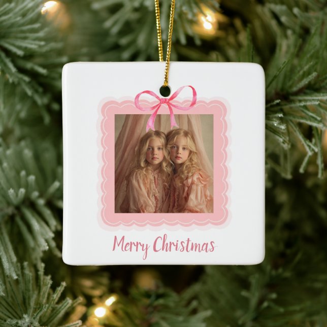 Ornement En Céramique Personalized Family Photo Merry Christmas Ornament (Arbre)