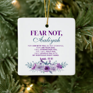 Ornement En Céramique Personalized Fear Not Isaiah 41:10 Purple Floral