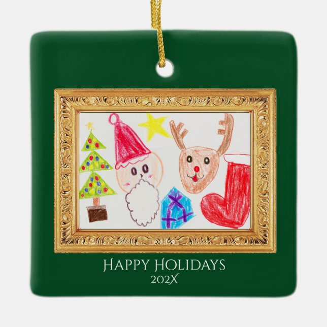 Ornement En Céramique Personalized Kids Art & Photo Christmas Ornament (Devant)