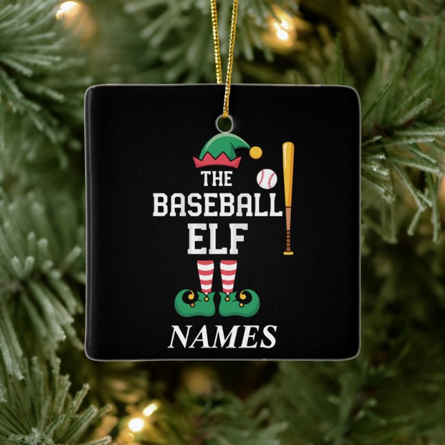 Ornement En Céramique Personalized Name Baseball Elf Family Matching  (Arbre)