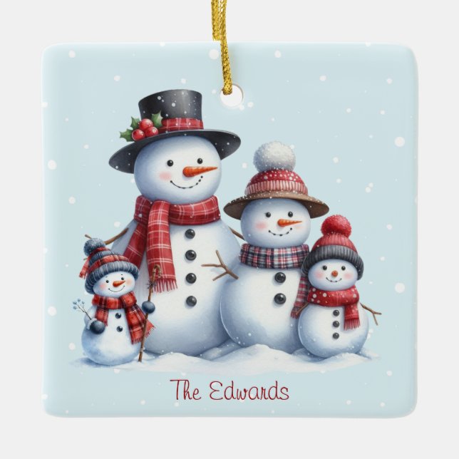 Ornement En Céramique Personalized Snowman Family with children Ornament (Devant)