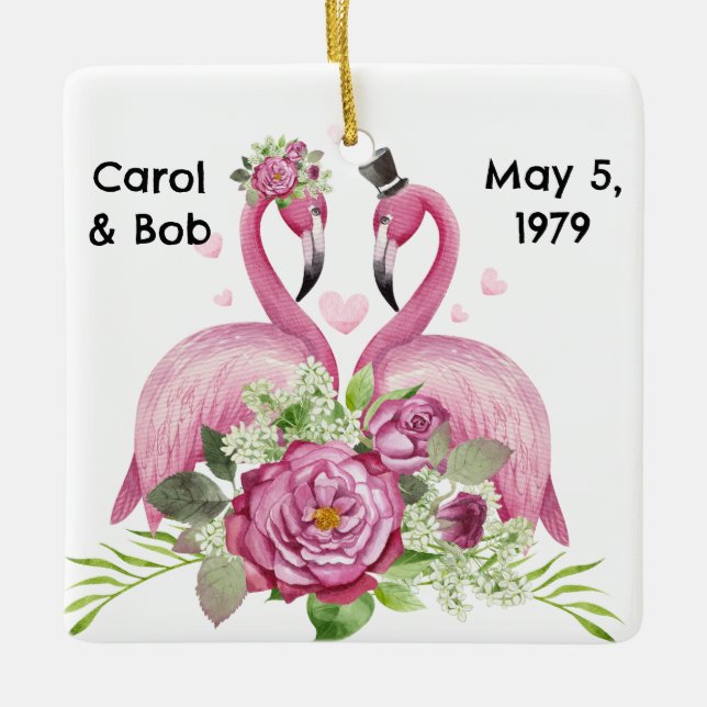 Ornement En Céramique Personalized Wedding Flamingos Couples (Devant)