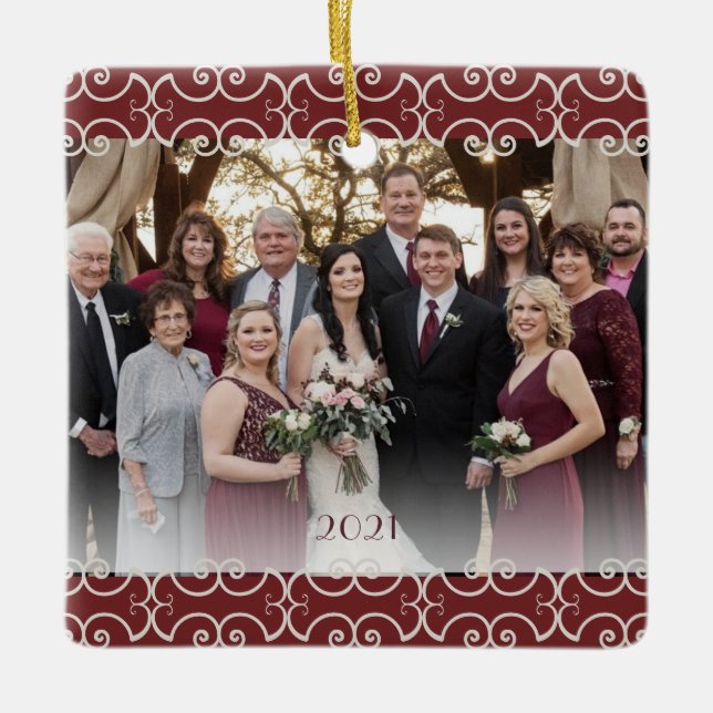 Ornement En Céramique Personnalisable 2 rouleaux Élégants Burgundy Côté (Devant)