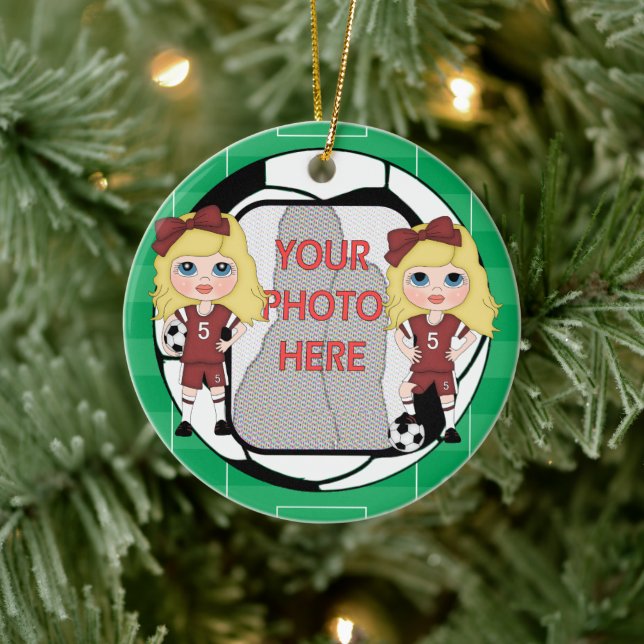 Ornement En Céramique Personnalisable photo soccer Girl award ornament (Arbre)