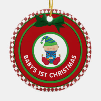 Ornement En Céramique Personnalisation de Babys First Christmas Holiday