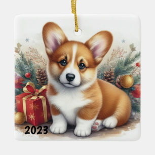 Ornement En Céramique Personnalisation de l'ornement d'aquarelle Corgi d