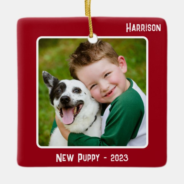 Ornement En Céramique Personnalisé 2 Photo 2 Côté Rouge Événement Spécia (Devant)