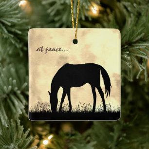 Ornement En Céramique Personnalisé À Peace Horse Pâturage Noël