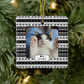 Ornement En Céramique Personnalisé Chat Noir Knit Motif Animaux de compa