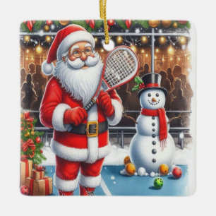 Ornement En Céramique Personnalisé Cute Père Noël Jouer Pickleball