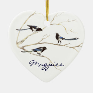 Ornement En Céramique Personnalisé Daté, Famille Magpie, Oiseaux