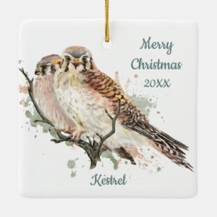 Ornement En Céramique Personnalisé Date Noël Aquarelle Kestrel, Faucon