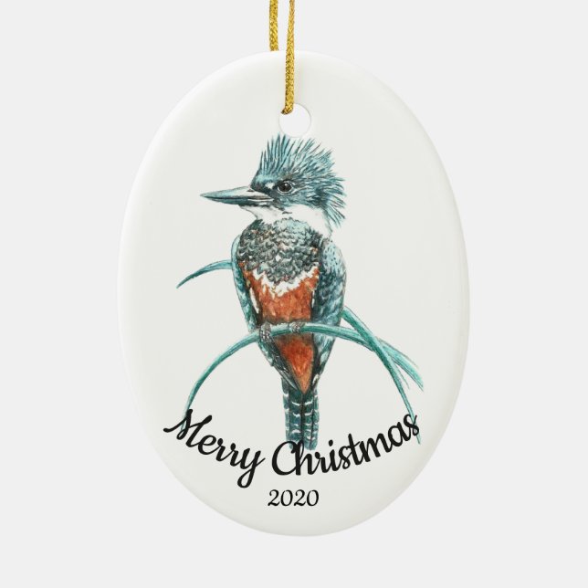 Ornement En Céramique Personnalisé Date Noël Aquarelle Kingfisher Bird (Dos)