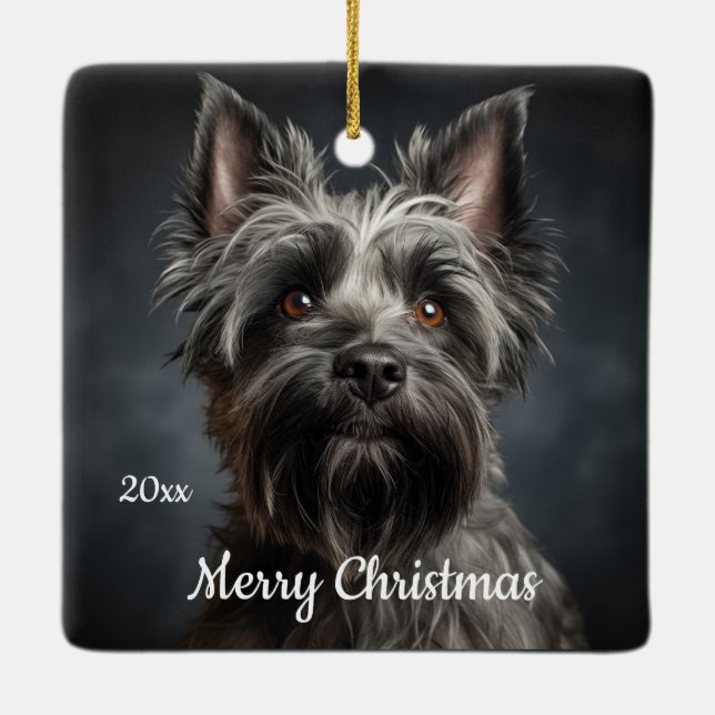 Ornement En Céramique Personnalisé Date Noël Cairn Terrier chien animal (Dos)