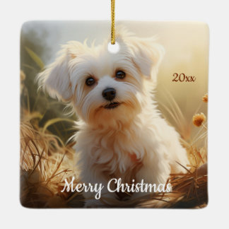 Ornement En Céramique Personnalisé Daté Noël Maltais chien animal animal