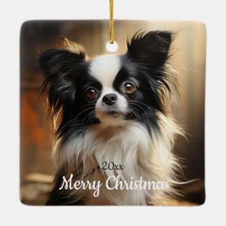 Ornement En Céramique Personnalisé Daté Noël Papillon chien animal anima