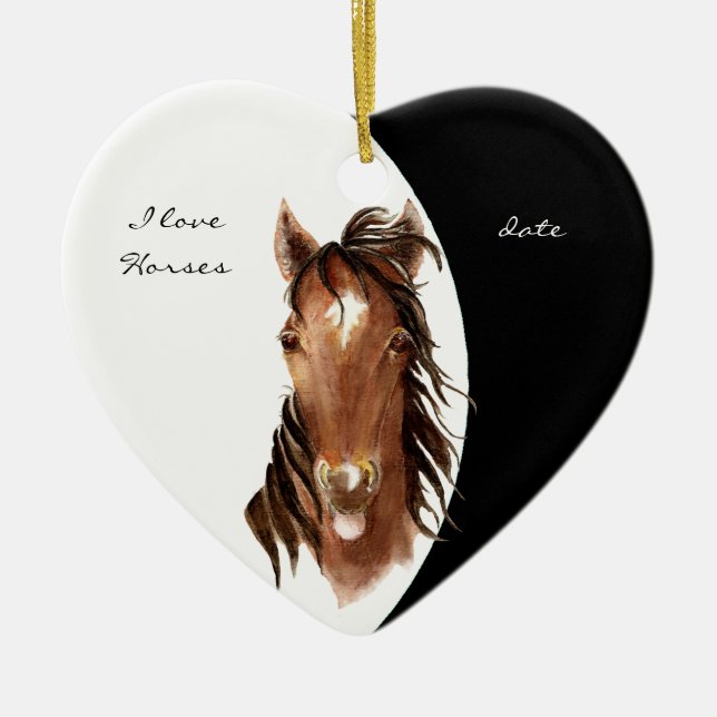 Ornement En Céramique Personnalisé Dated J'aime Chevaux Aquarelle Cheval (Devant)