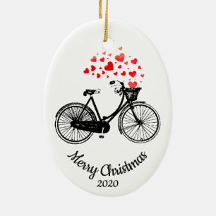 Ornement En Céramique Personnalisé Dated Vélo de Noël Love Coeurs